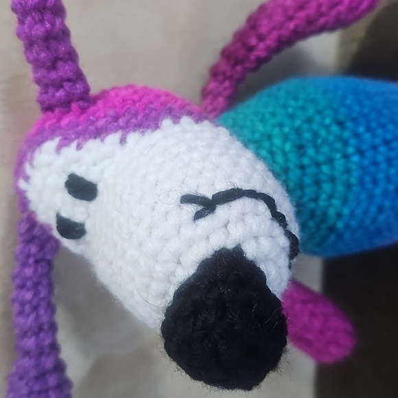 Colourful Crochet Dog Toy Pink Teal Blue White Black New 100% Acyril Yarn - Picture 2 of 7